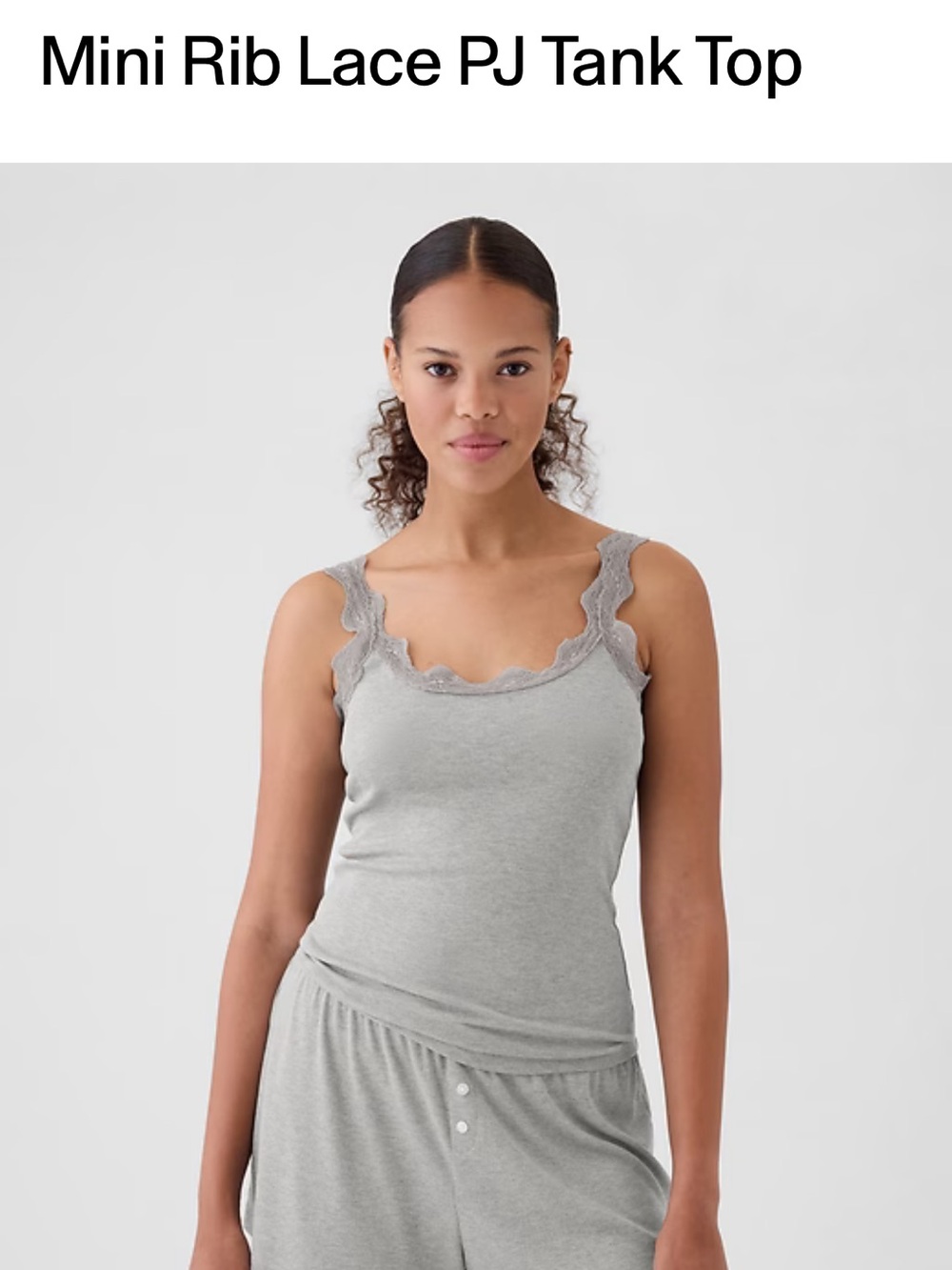 GAP Women's Ribbed Lace-Trim PJ Tank Top - Gray
